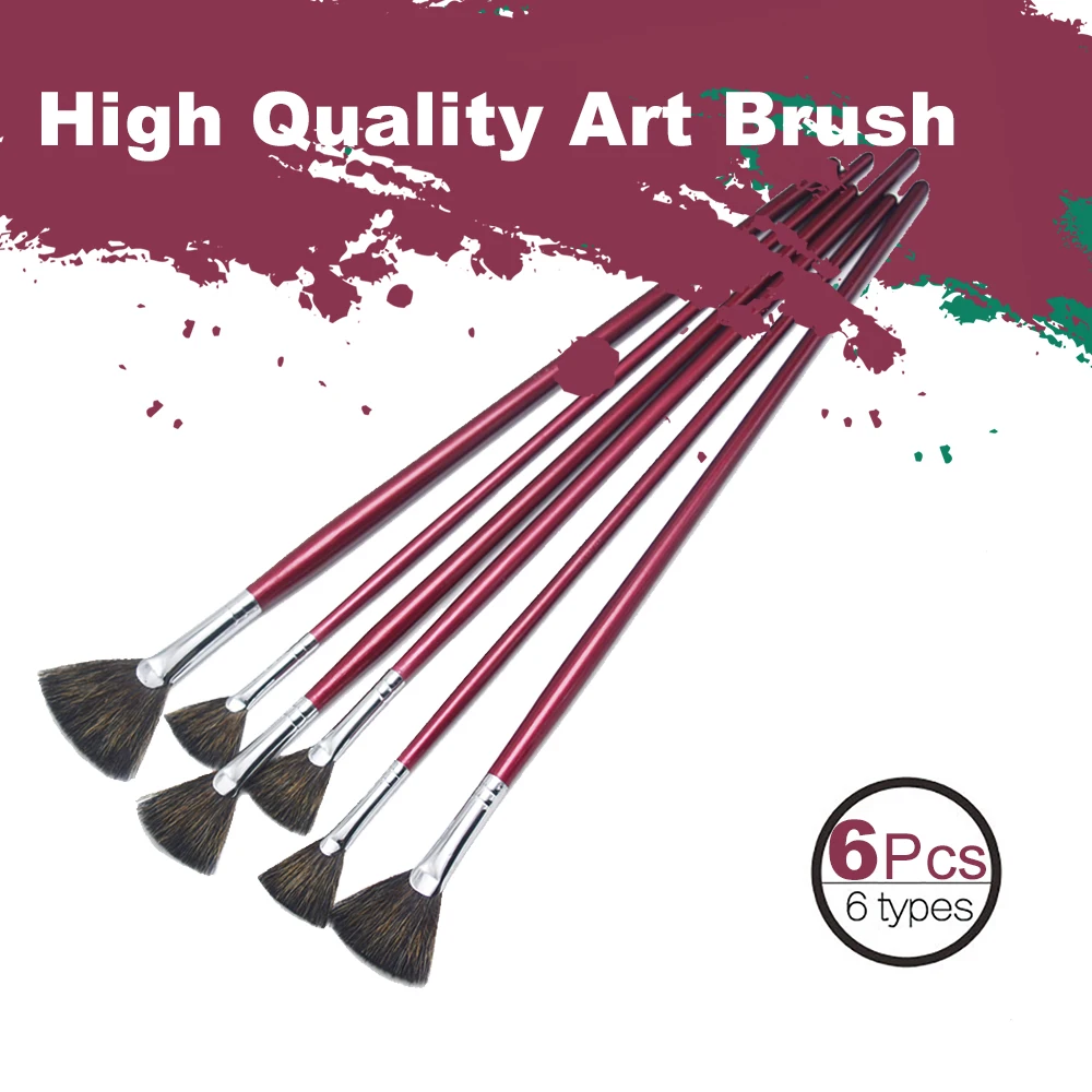 High-grade sable haar 6 teile/satz fischschwanz fan form Aquarell gouache acryl farbe stift künstler ölgemälde pinsel kunst liefert