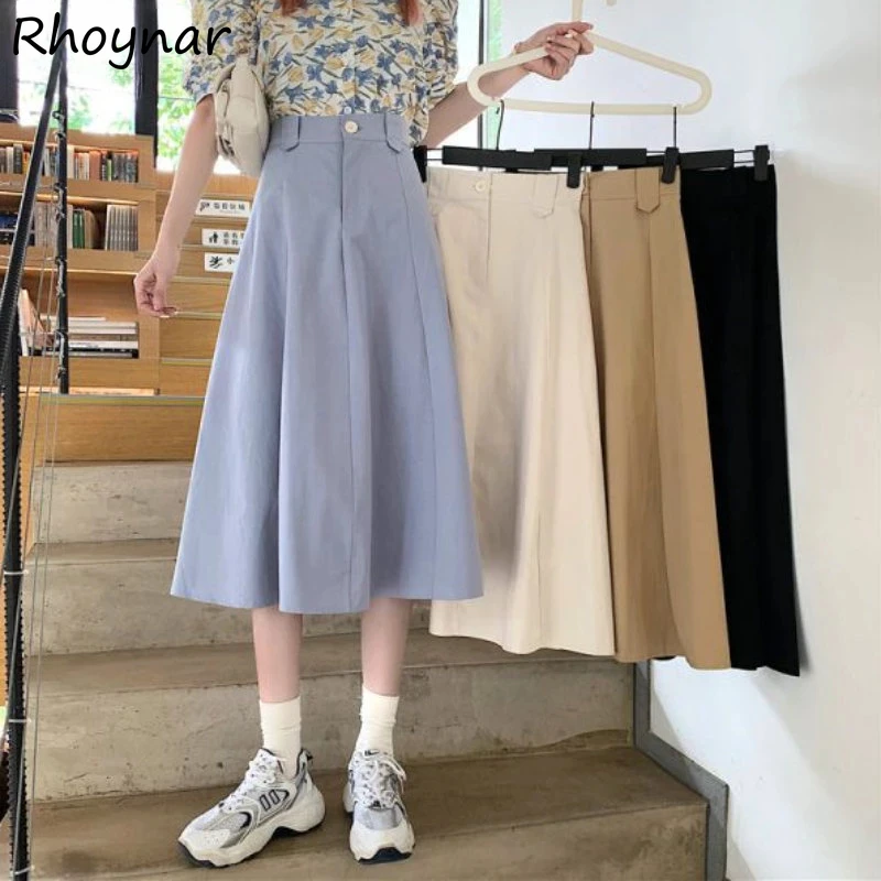 

Mid-calf Skirts Women Summer Fashion Preppy Style New Empire Design Simple Pure All-match Casual Daily Elegant Sweet Girls Ins