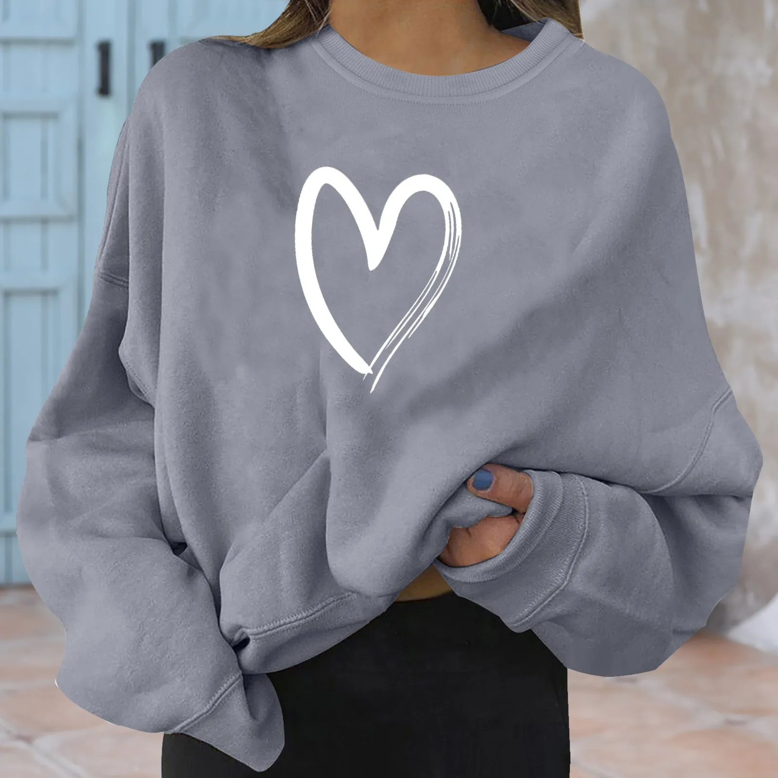 2024 New Fashion Women Hoodies Oversized Long Sleeve Heart Print Sweatshirt Pullover Blouse Autumn Sweater Clothes