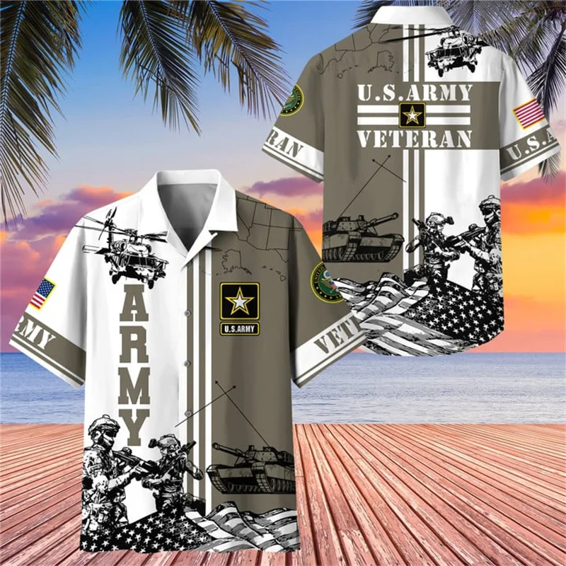 Summer New 3D UNITED STATES Soldiers Armys Veterans Print Shirts Kid Cool Fashion Short Shirts For Men Hawaiian Vintage Clothing