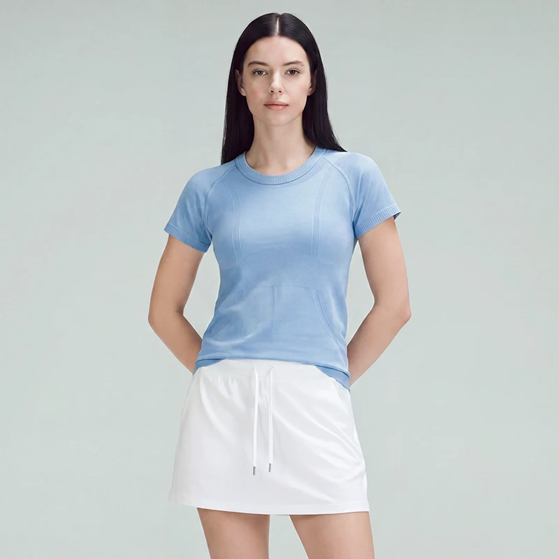 Women Seamless Short Sleeve Yoga Top Quick Dry Breathable Slim Fit Athletic T-shirt For Gym Workout Running Fitness Training