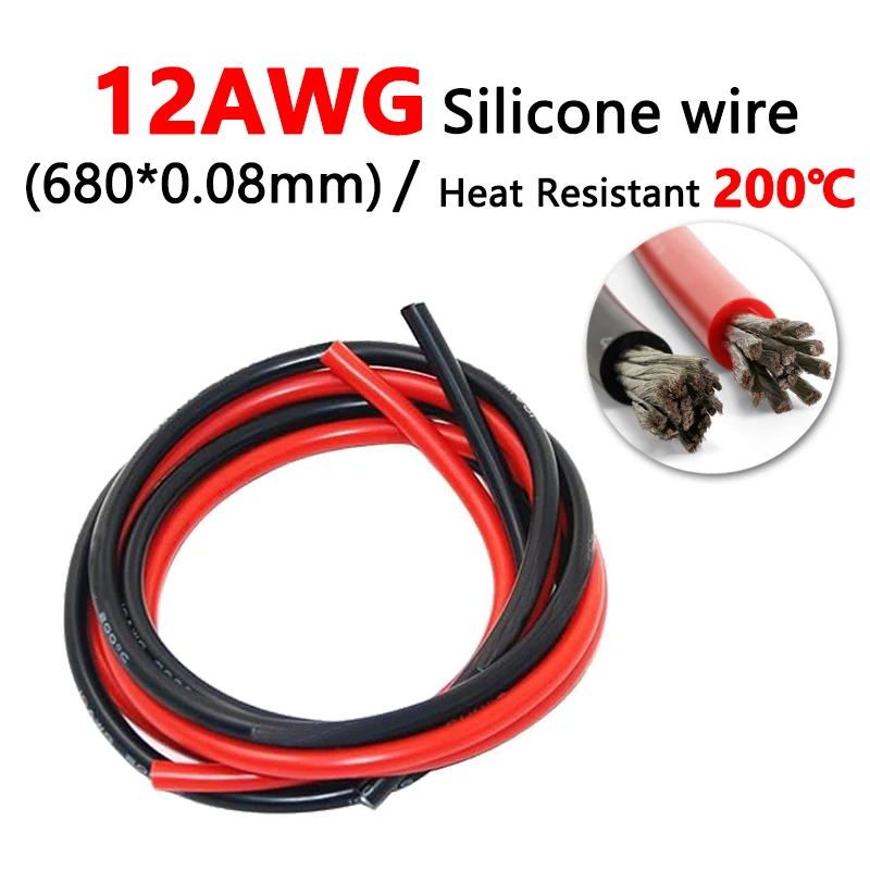 

12AWG Electrical Wire Heat Resistant Red Black Soft Silicone Cable For Solar Panel Battery Auto Car Motor Drones 3D Printer