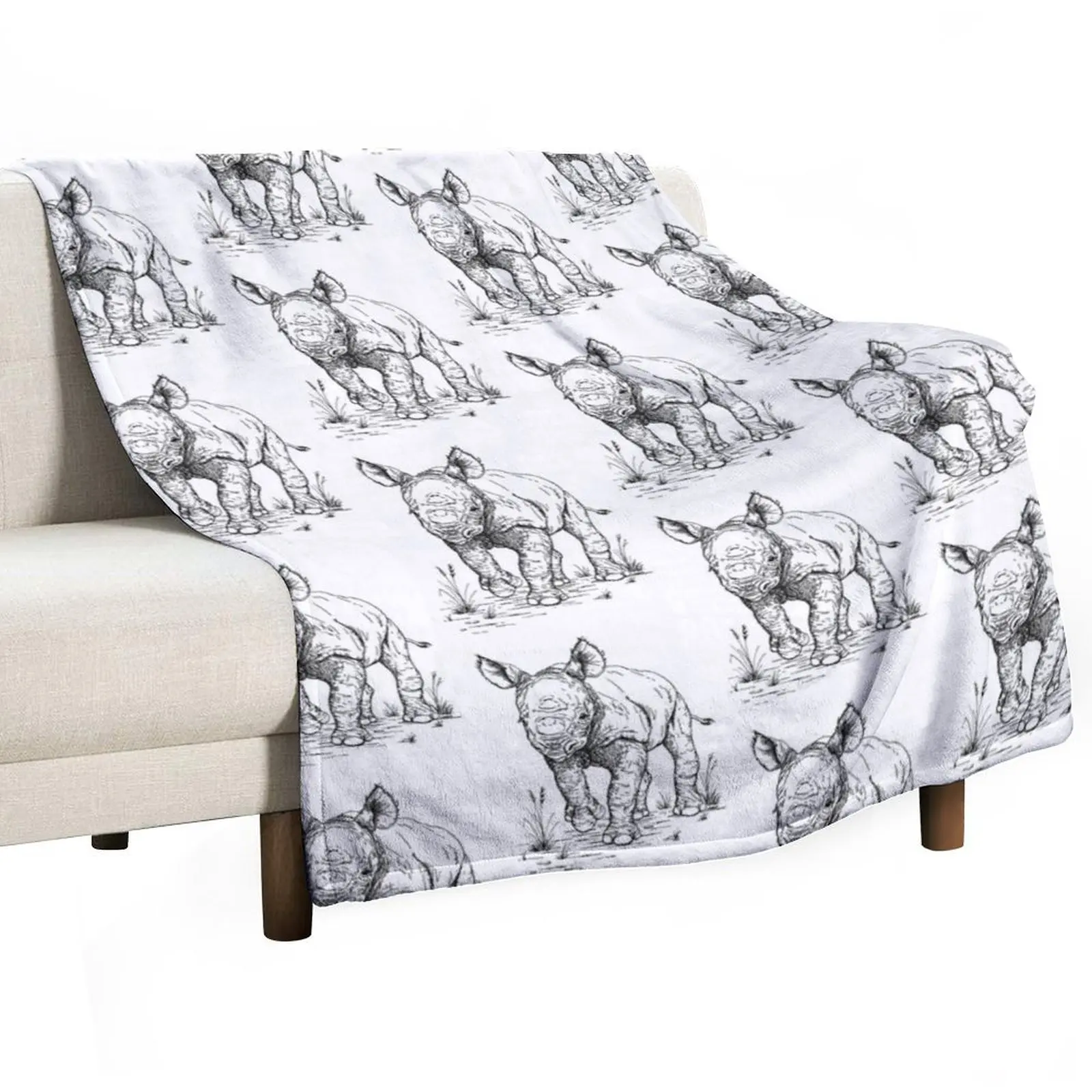 

Baby Rhino Throw Blanket decorative Furry Luxury Designer Nap Blankets