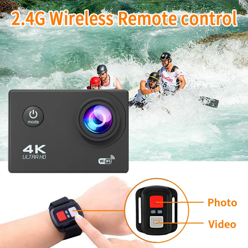 4K WiFi Sports Action Camera Mini Waterproof DV Camcorder Outdoor Sport Bicycle Helmet Video Recording Cam with Remote Control