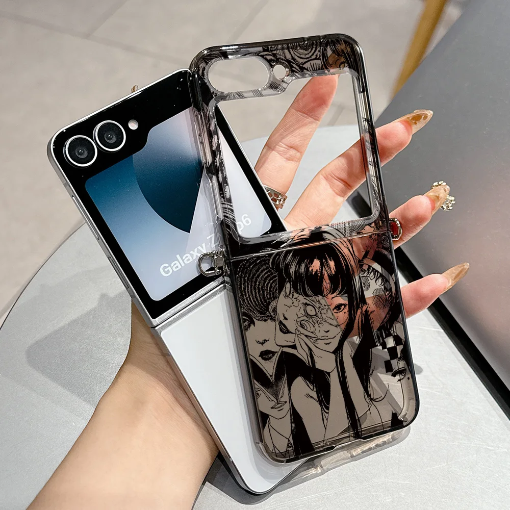 حافظات رعب Junji Ito لهاتف سامسونج جالاكسي Z Flip3 Flip4 Flip5 Flip6 Flip7 5G غطاء ناعم قابل للطي شبه شفاف من مادة البولي يوريثان الحراري