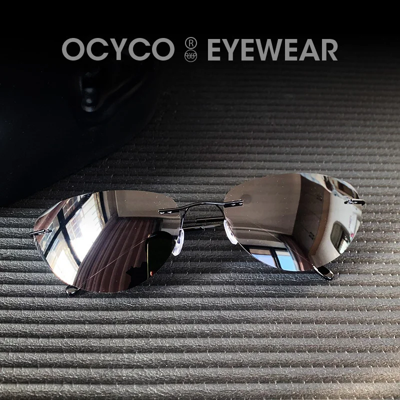 OCYCO Cat Eye Polarized Ultralight Pilot The Matrix Neo Sunglasses Rimless Men Driving Brand Design Sun image 5
