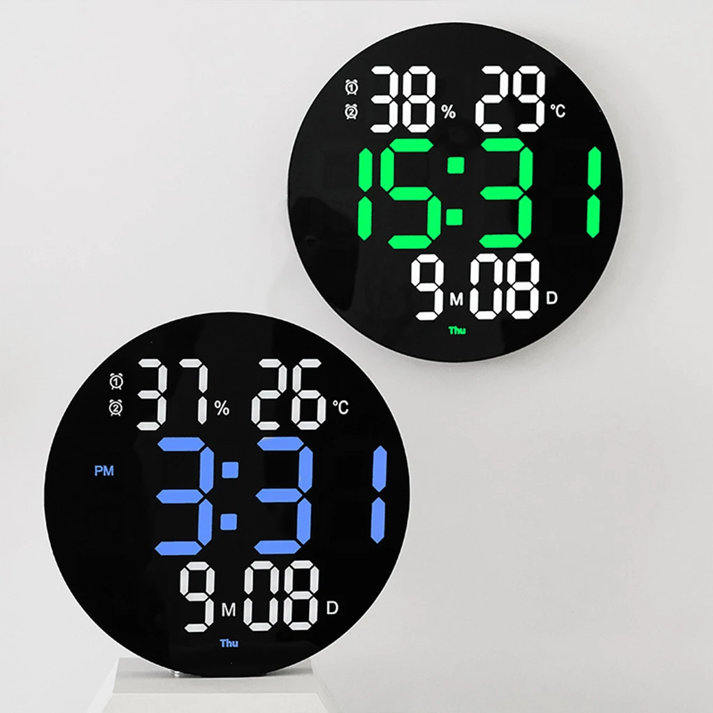 ABS Wall Clock Replacement Round Battery Powered Home Gym Digital LED Clocks Alarms Thermometer Humidity Meter Accessory