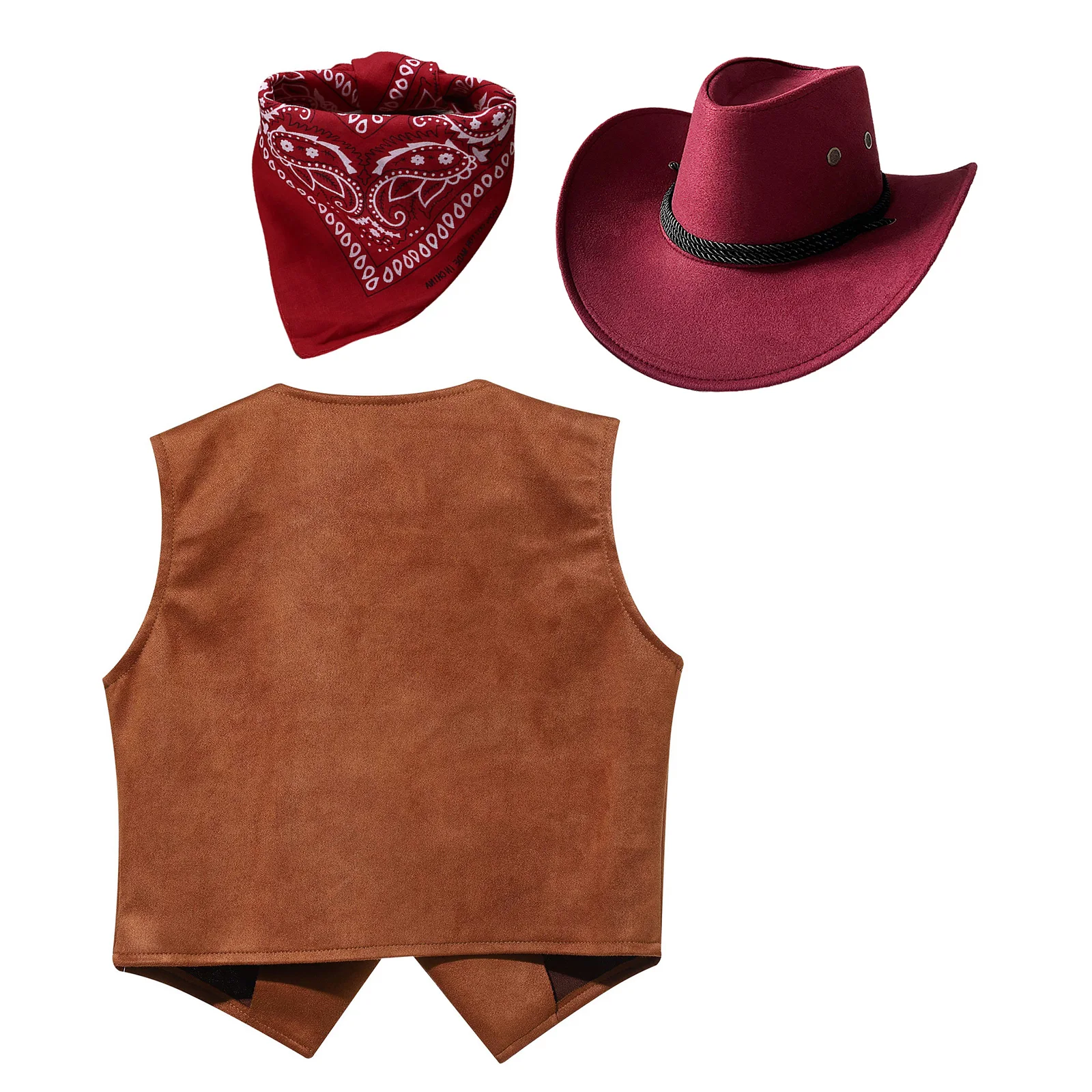 Western Rodeo Cowboy Costume for Girls Boys Vest with Cowboys Hat Bandanna Cowgirl Outfit West Party Carnival Role Play Dress Up