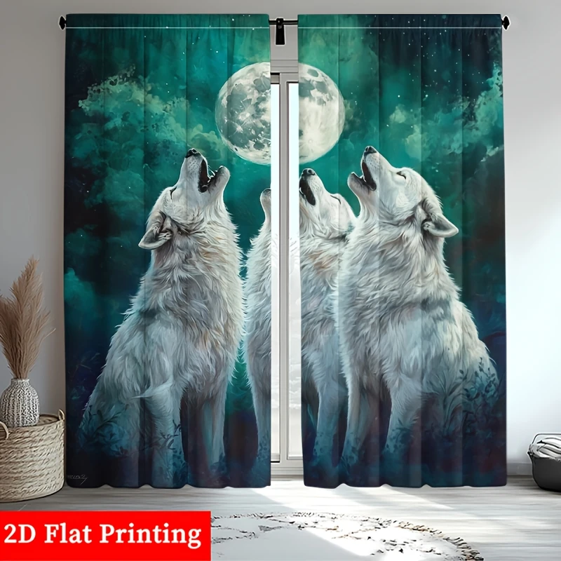 

Dramatic Wolf Howling Moon Curtains Panel Home Decoration Boho Forest Nature Scene Curtain Room Divider Curtain for Living Room