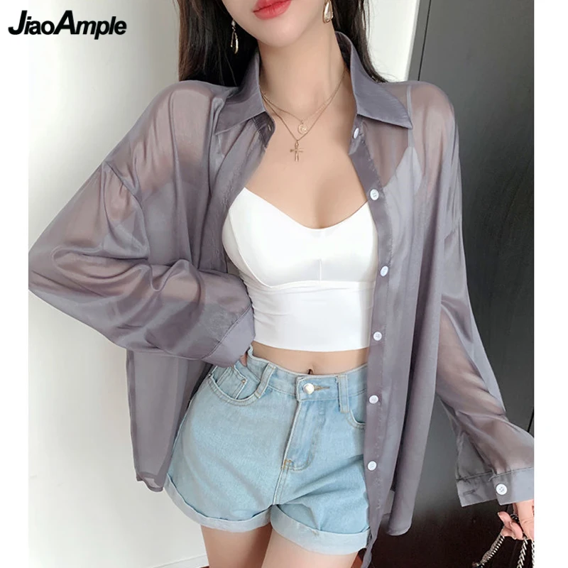 Women Summer Sunscreen Shirts Padded Sling Denim Short Pants 3 Piece Set Lady Fashion Thin Blouse Crop Tops Shorts Jeans Outfits