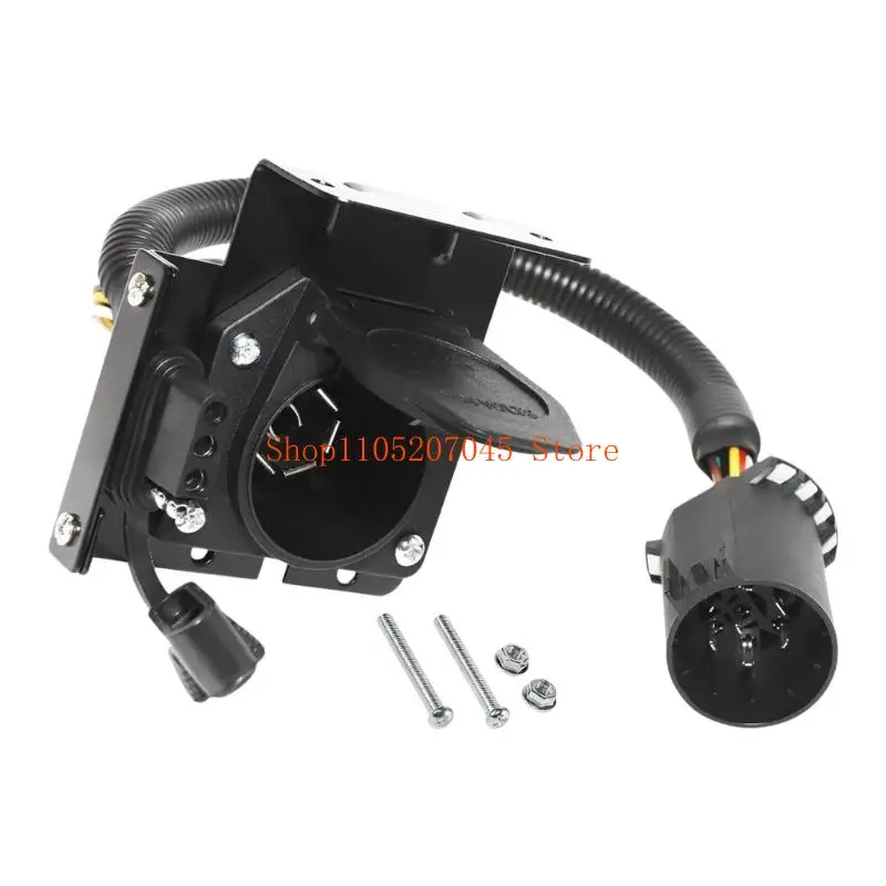 37cd 7-Way Trailer Socket Adapter with Mounting Bracket, Wiring Harness and Dust Cover, 409555 Towing Socket Assembly for