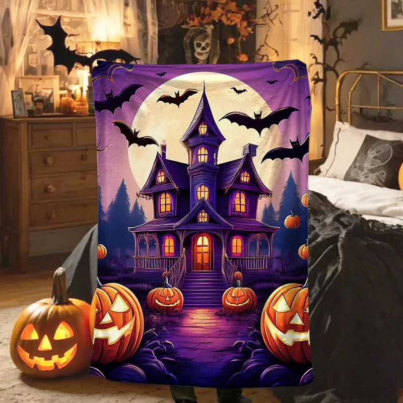 Halloween ghost pumpkin digital-printed polyester Bedroom velvet flannel cover blanket Fleece soft sofa cover blankets for beds