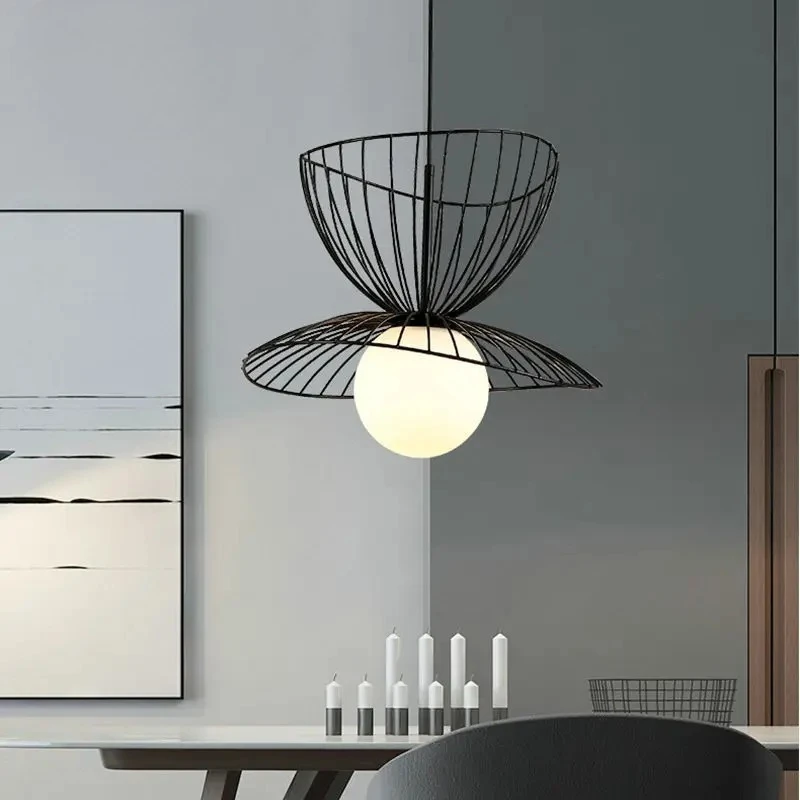 Simple modern restaurant straw hat pendant ceiling light adjustable line hanging light