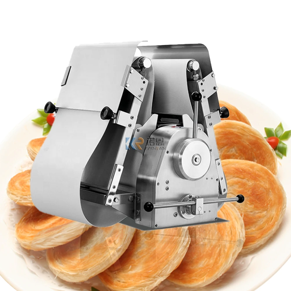 Meja atas adonan kecil Sheeter dan pemotong Croissant Pita mesin terpal roti dengan sabuk Conveyor untuk penggunaan di rumah