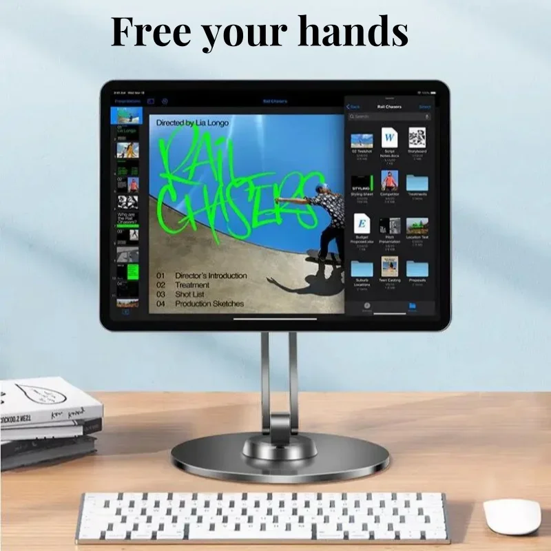 Foldable Ipad Tablet Holder Adjustable Strong Magnet Phone Holder New Design Desktop Metal 360 Rotation Tablet Stand for Magsafe