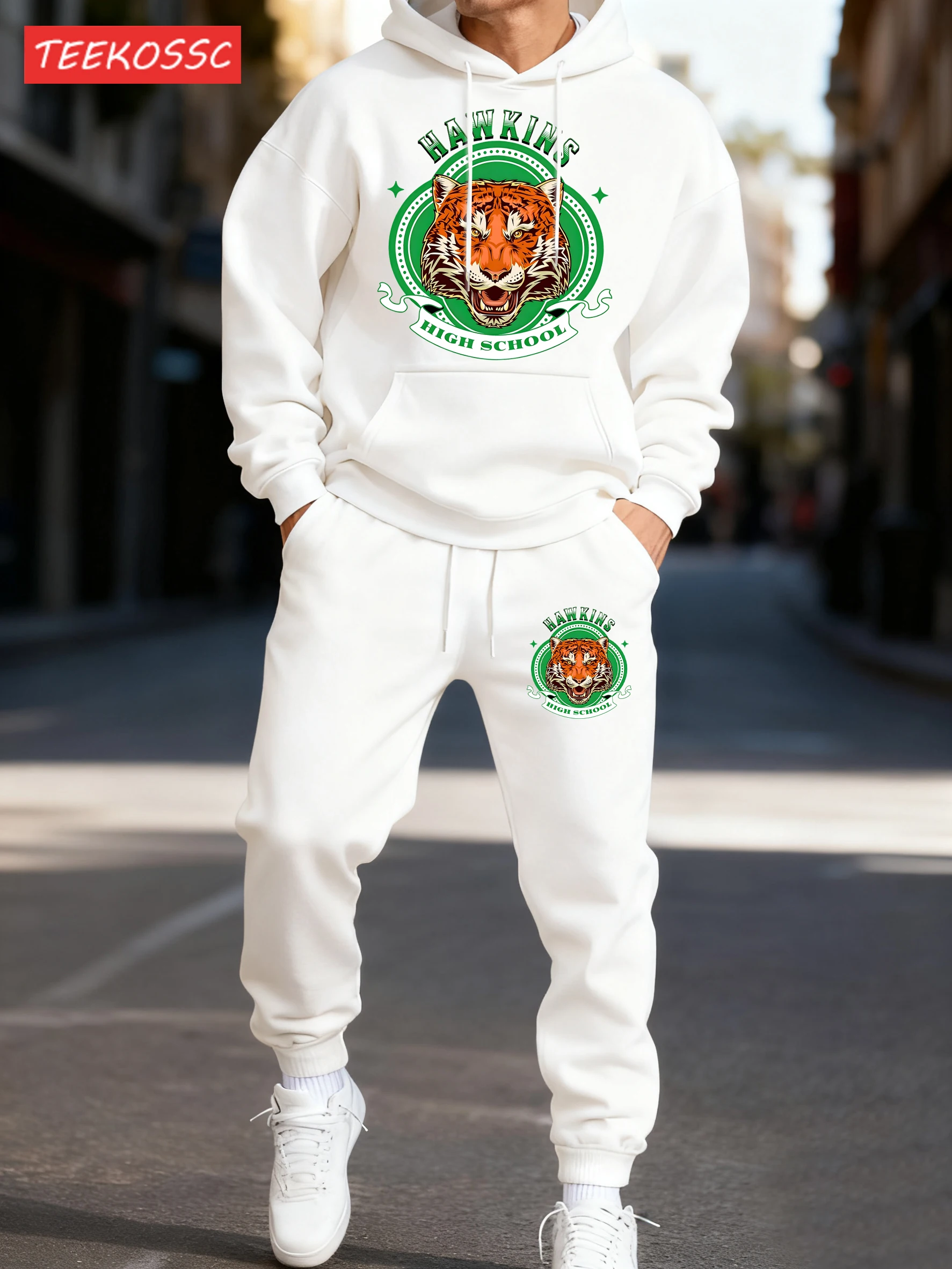 

Мужской спортивный костюм из флиса с принтом тигров, простые высокие брюки, осенний теплый модный комплект