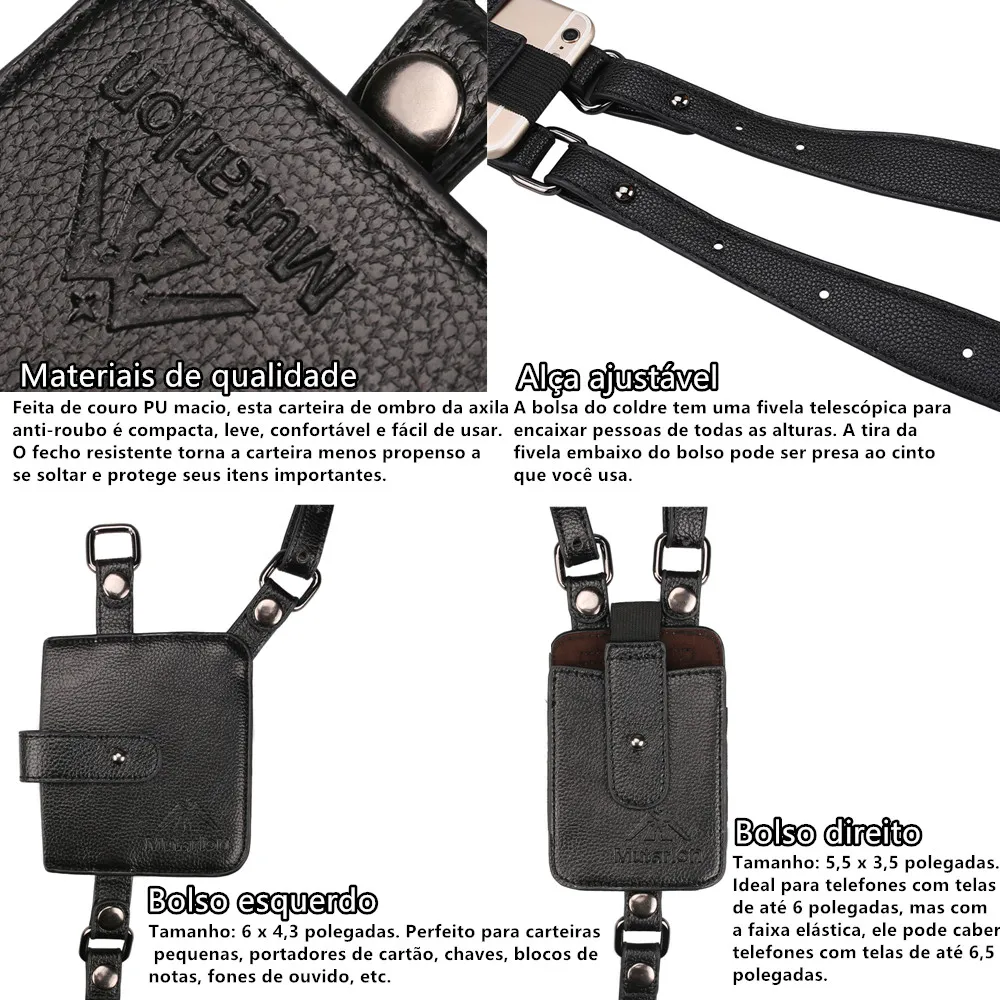 Portable Leather/Nylon Underarm Wallet Anti-Theft Hidden Holster For Phone Men Secret Agent Double Shoulder Wallet Bag Case