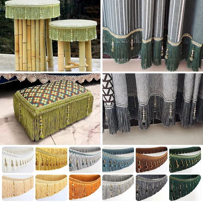 11/16/20cm Width Curtain Tassel Ribbon Beads Tassels Fringe Trimming For Sewing Bed Clothes Curtains Accessories 1/3/5m Optional