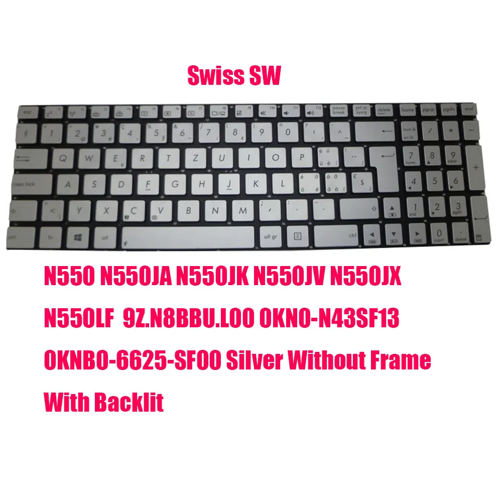 Laptop Keyboard For ASUS N550 N550JA N550JK N550JV N550JX N550LF CZ\GR\SW\TR\UK Silver With Backlit