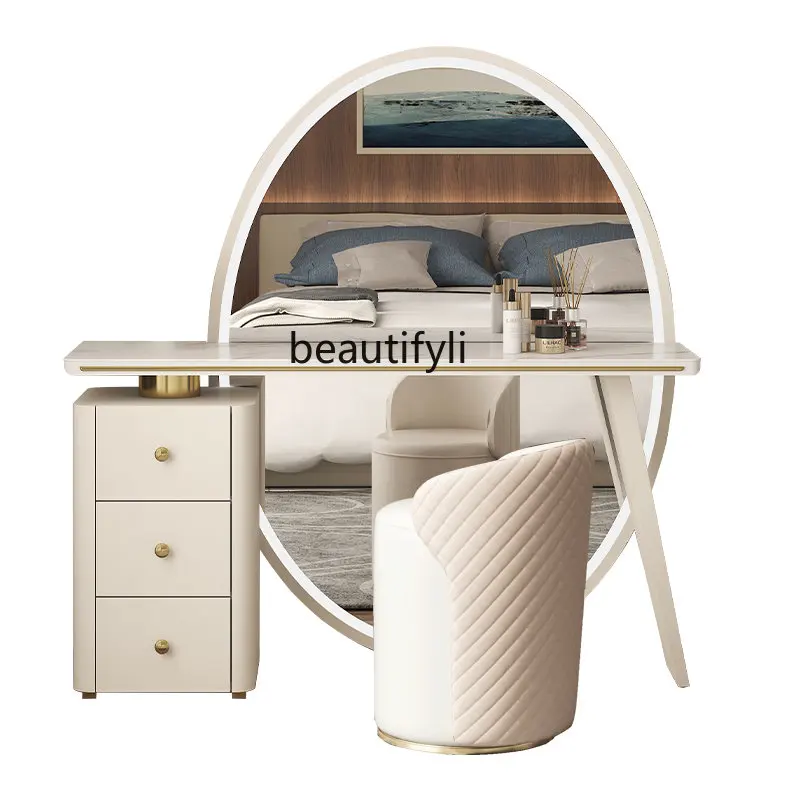 

Italian-Style Light Luxury Dressing Table Bedroom Modern Minimalist Dresser Full-Length Mirror Advanced Makeup Table Desk