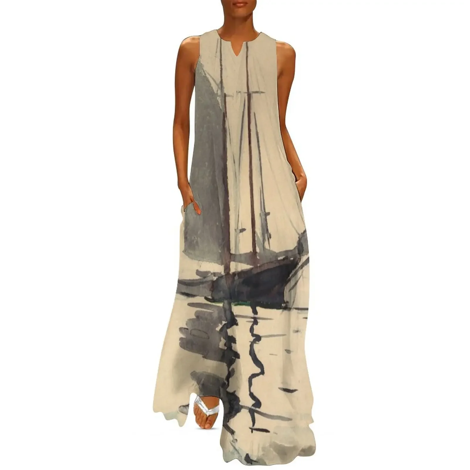 

Vintage Schooner Sailboat Watercolor Painting (1894) Long Dress Womens dresses dresses for woman Dress