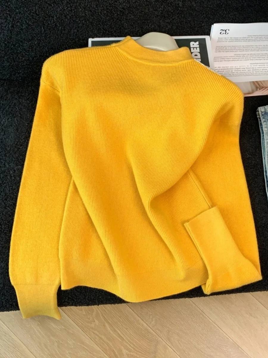 المرأة محبوك سترة الجوف خارج عالية الياقة ثلاثية الأبعاد زهرة تصميم الخريف الشتاء جديد Sle النسخة الكورية سليم صالح Camere