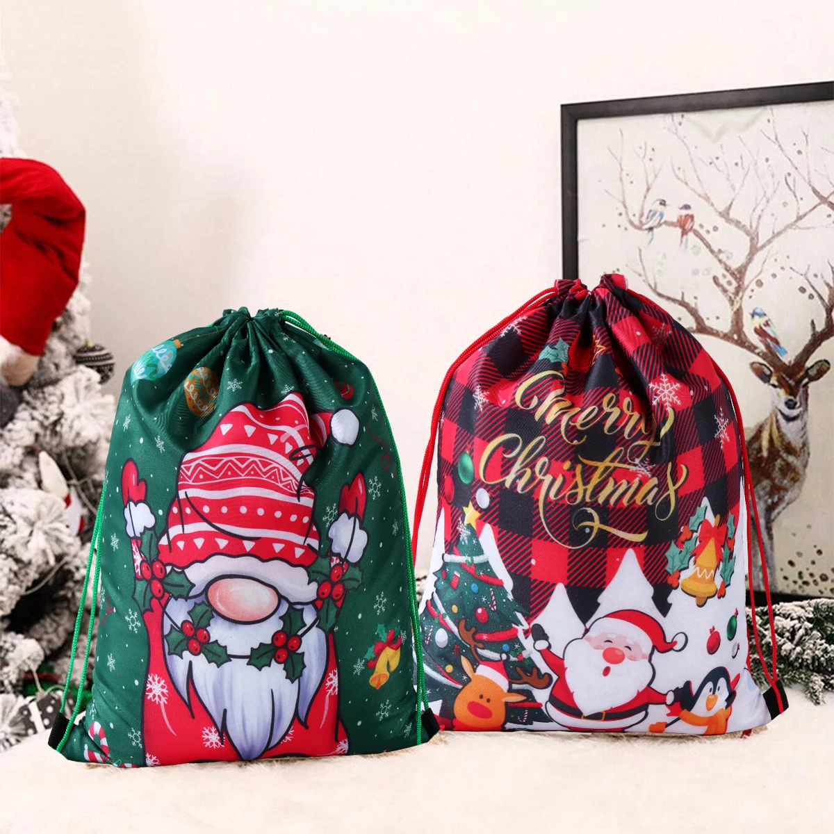 Christmas Snowman Gnome Doll Drawstring Backpack Bag  Merry Christmas Decorations For Home 2024 Navidad Natal Noel New Year 2025