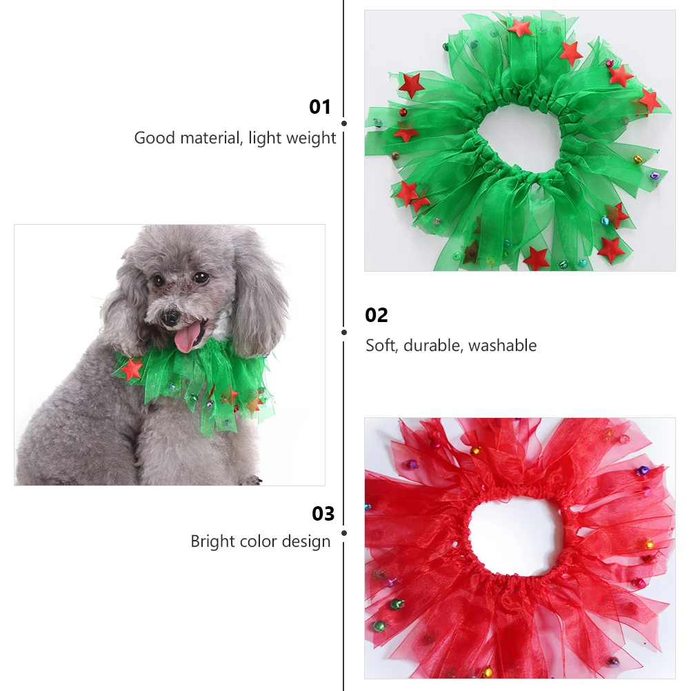 

2 pcs Pet Christmas Ribbon Collar Red Green Holiday Party Dress Up Accessory For Dogs Lightweight Washable Polyester Circular
