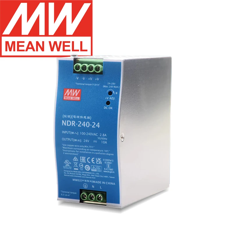 Original Mean Well NDR-240 24V 48V 240W Single Output DIN Rail Switching Power Supply
