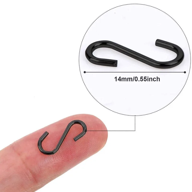 100/200 Mini ganci a forma di S in metallo nero da 14MM per ciondoli decorativi ganci artigianali da appendere Extra piccoli da 0.55 pollici