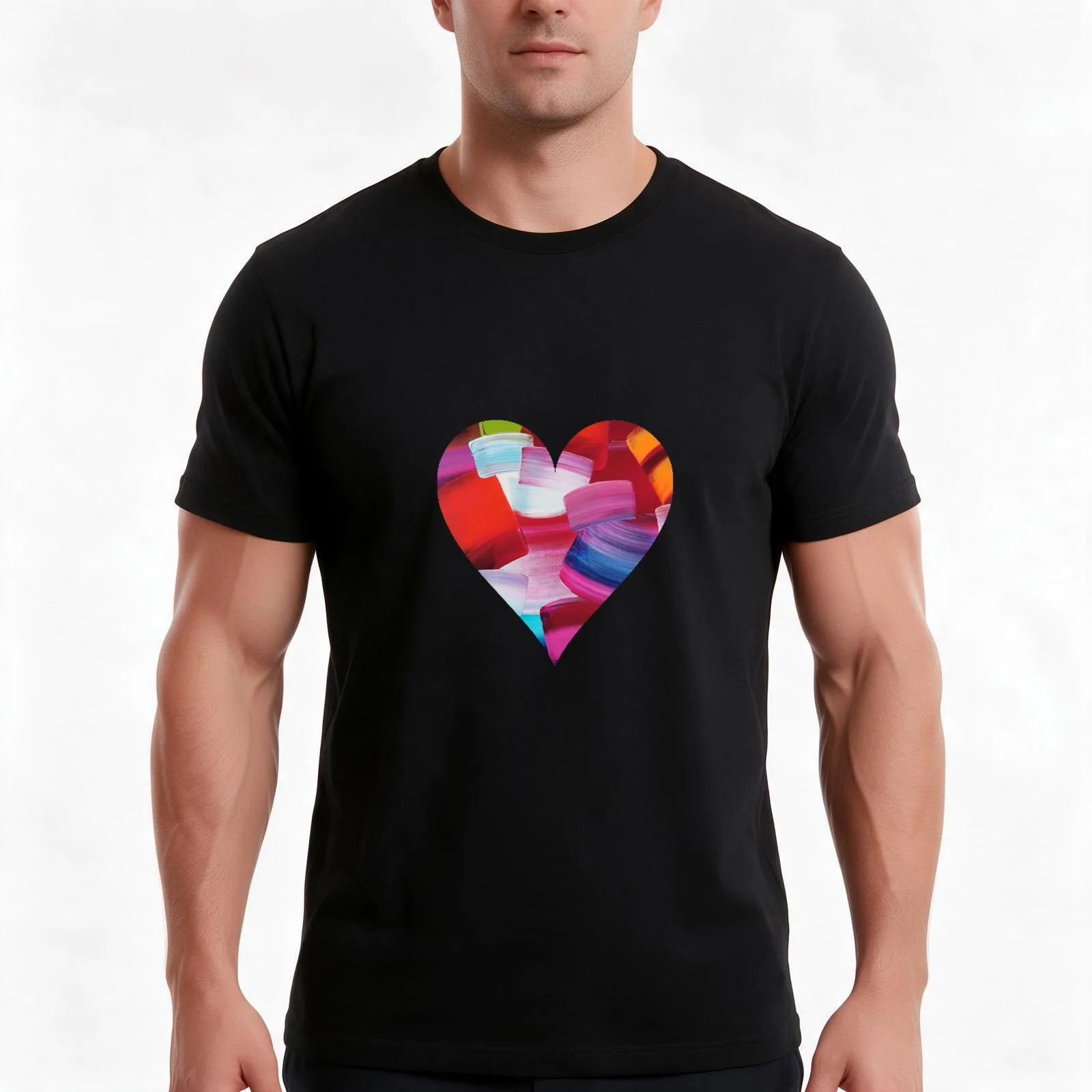 Flow Heart T-Shirt, Summer Casual Cotton Tee, Oversized Streetwear Tops, Vintage Graphic Print, Loose Fit Short Sleeve