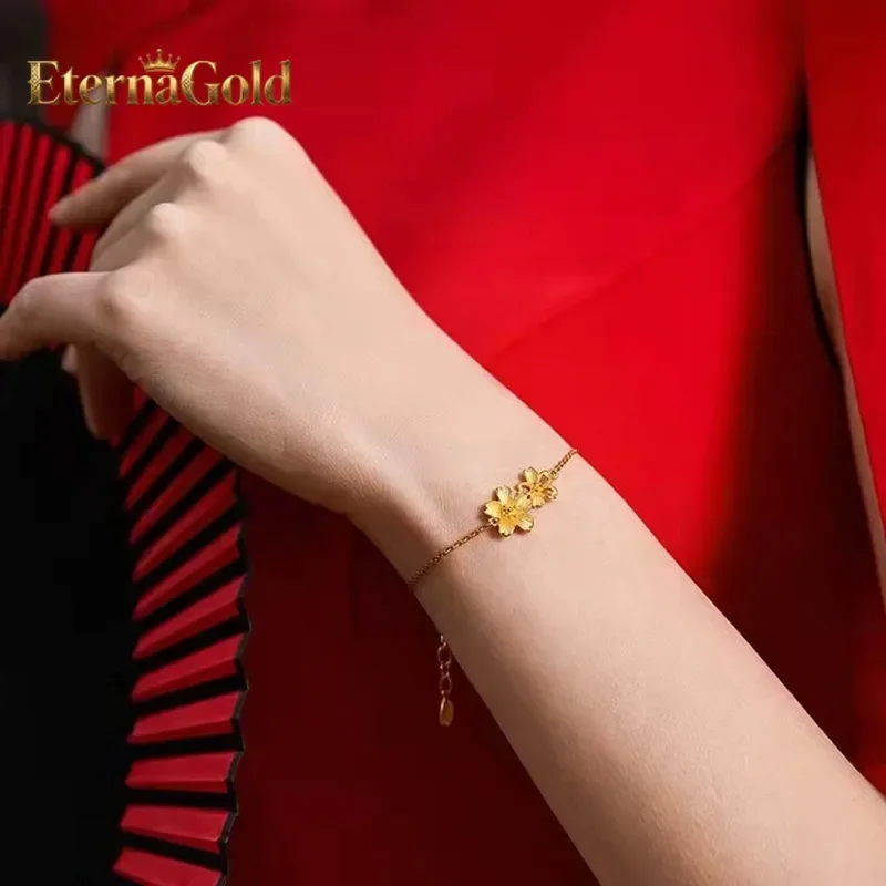 

EternaGold Luxury 24K 9999 Pure Gold real gold Gesang Flower Bracelet Women's Gesang Flower Ring
