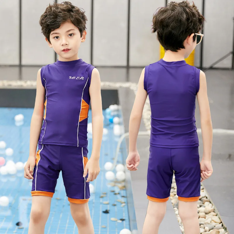 Summer Children's Swimwear Boys' Split Short Sleeve Middle and Small Children's Professional Lightweight and Quick Drying image 4