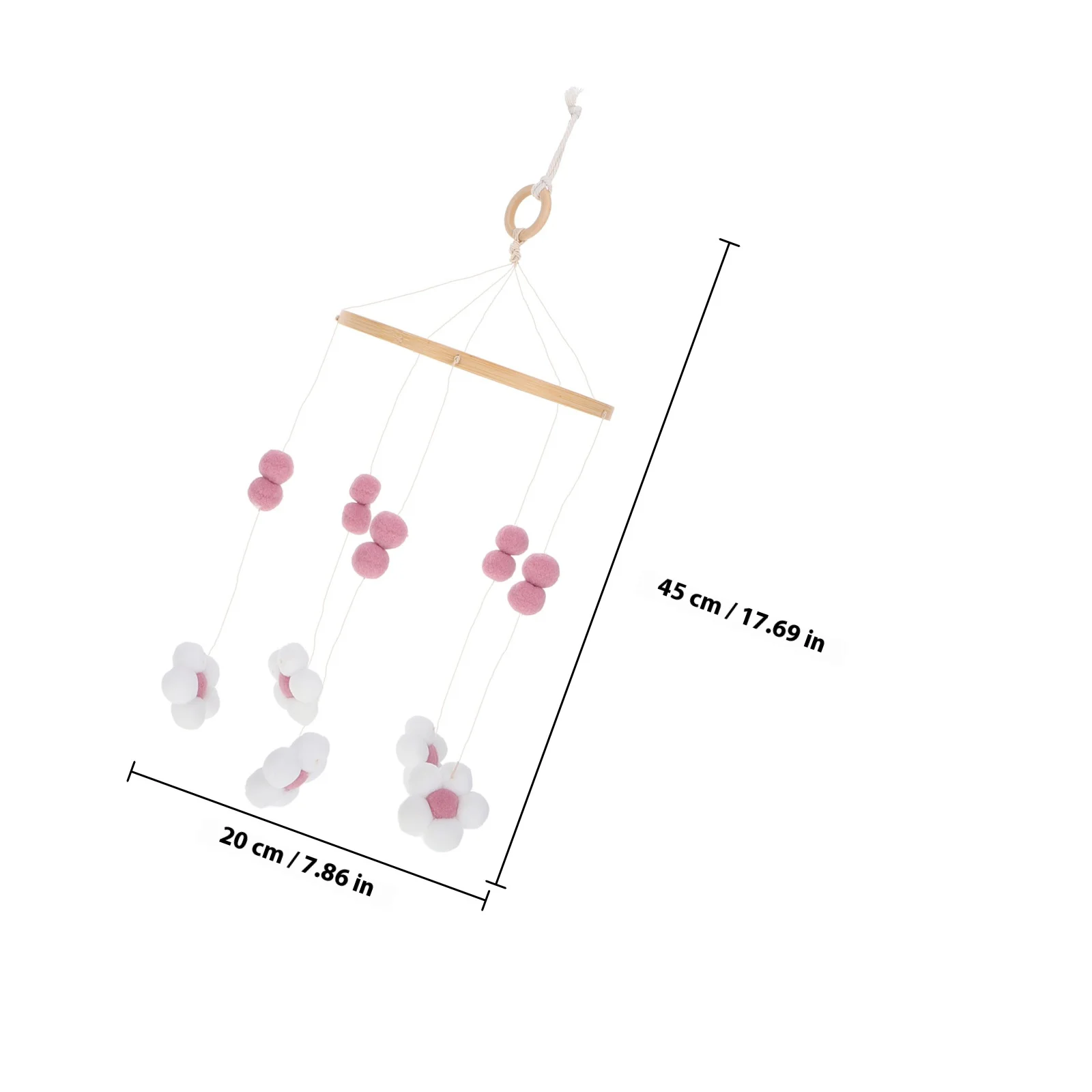 Pom Pom Flower Wind Chime Mobile for Crib Nursery Hanging Decor Soothing Bell Sound Baby Room Decoration Boho Kids Space