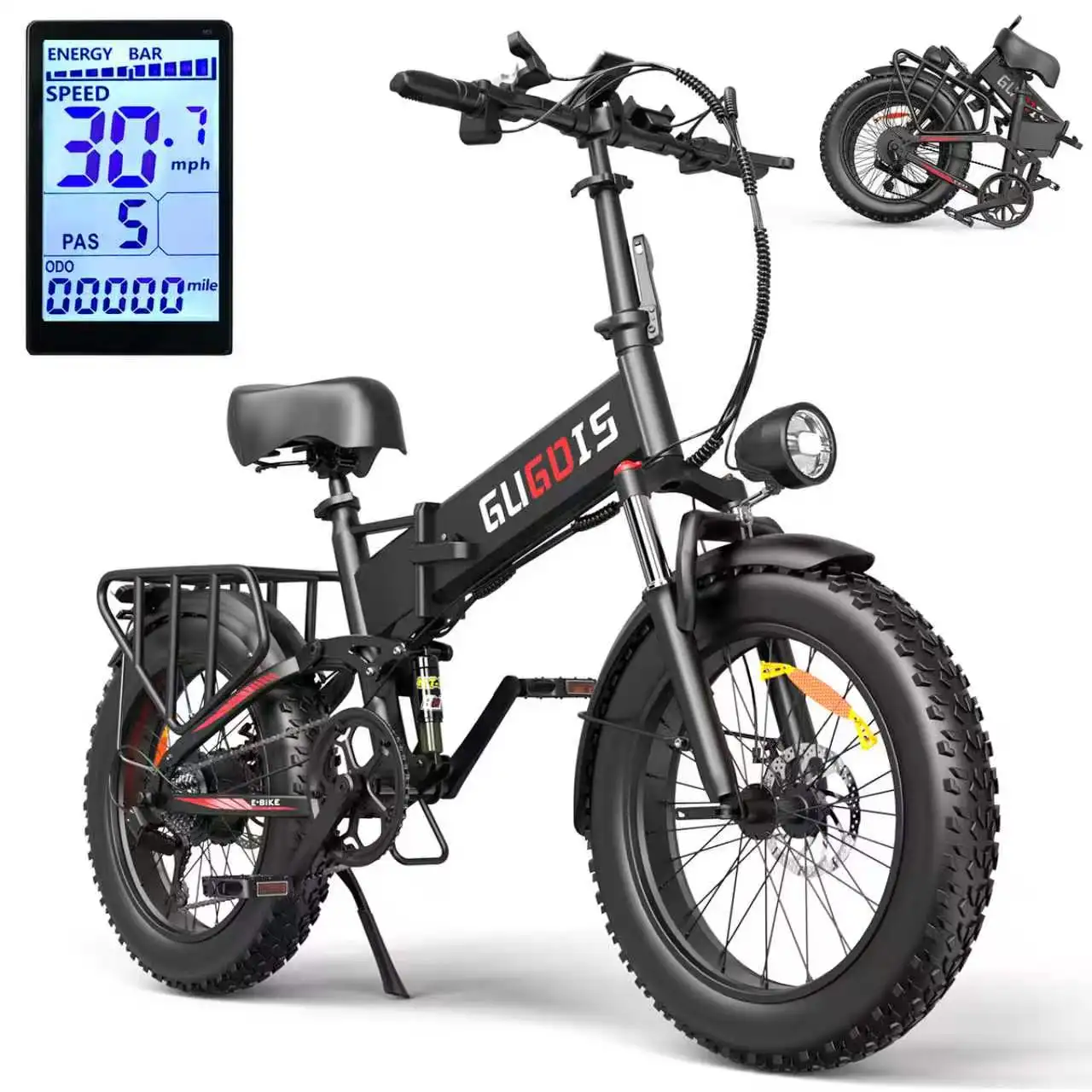 

1500W Folding Electric Bike for Adults & Teens, 48V 20Ah Battery, Up to 31MPH&60 Miles, 20"x4.0" Fat Tire E Bike for Men & Women