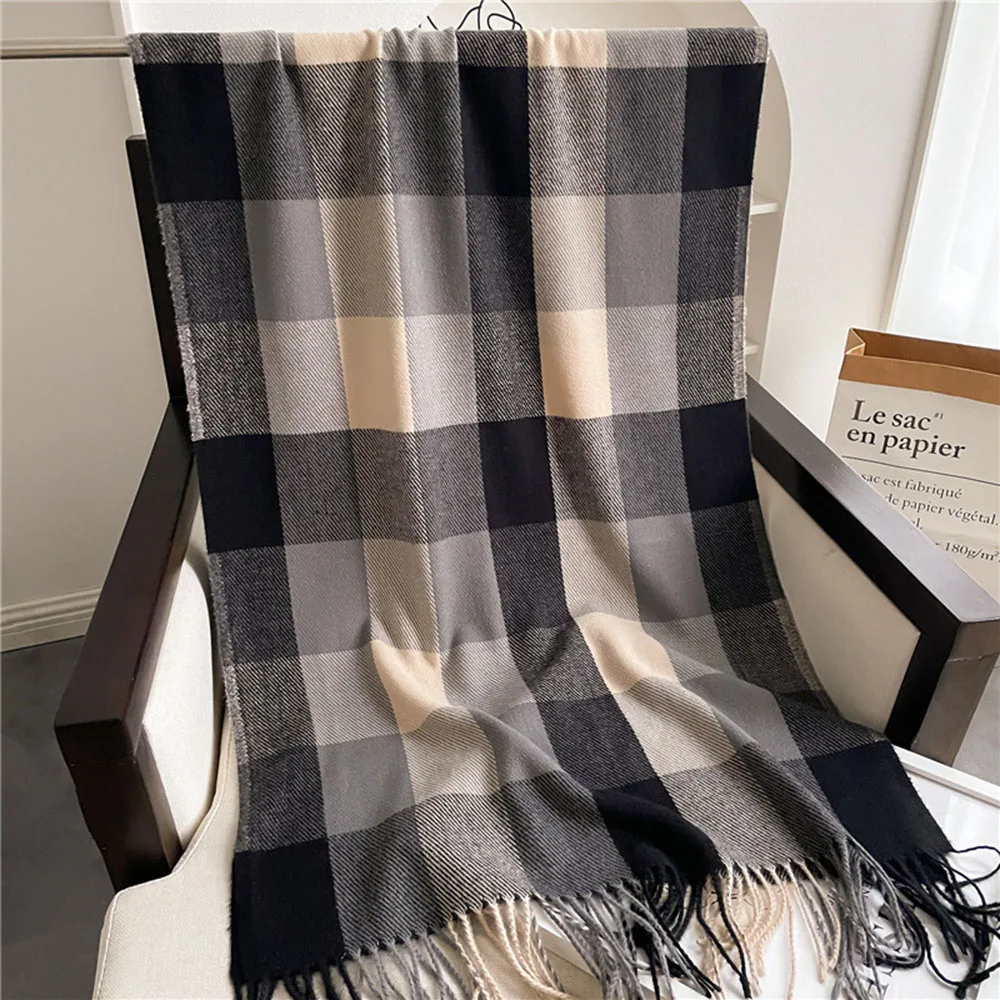 New Autumn Winter Korean Scarf For Women Thick Warm Wrap Plaid Tassels Head Scarves Female Windproof Shawl Men Neckerchief Hijab