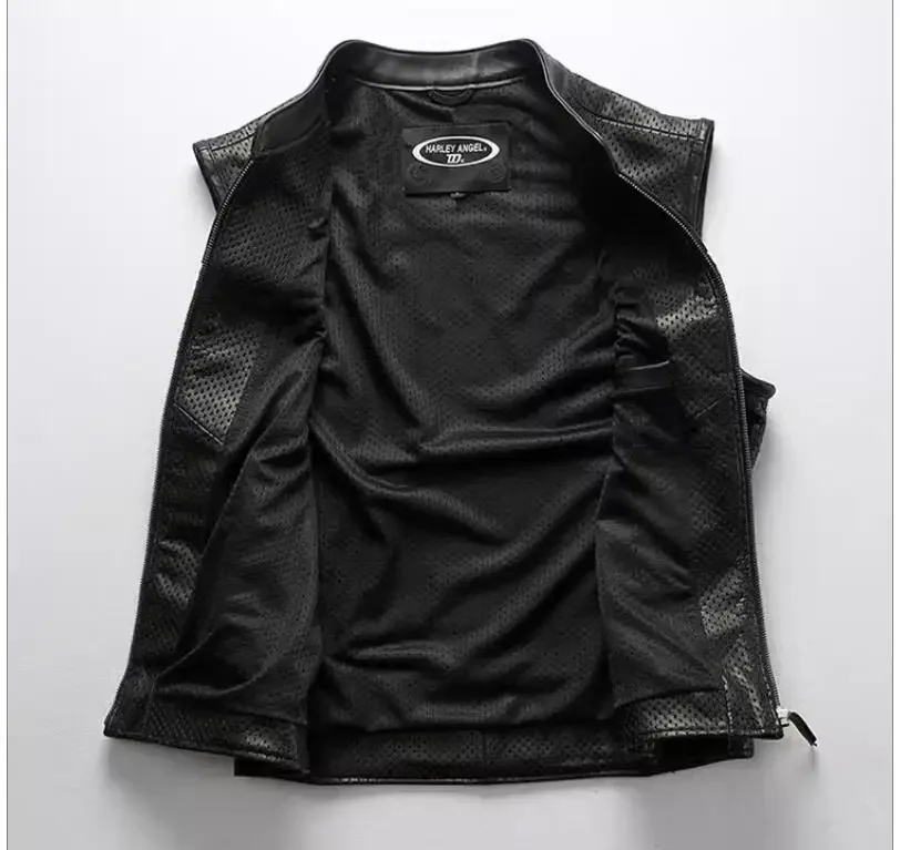 LNY Shop Best.Summer thin cowhide vest.Classic motor rider real leather vests.brand quality leather jacket