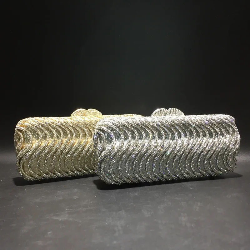 

Wavy Diamond Evening Bags Gorgeous Sparkling Rhinestone Metallic Clutch Purses Ladies Glitter Handbags Wedding Party
