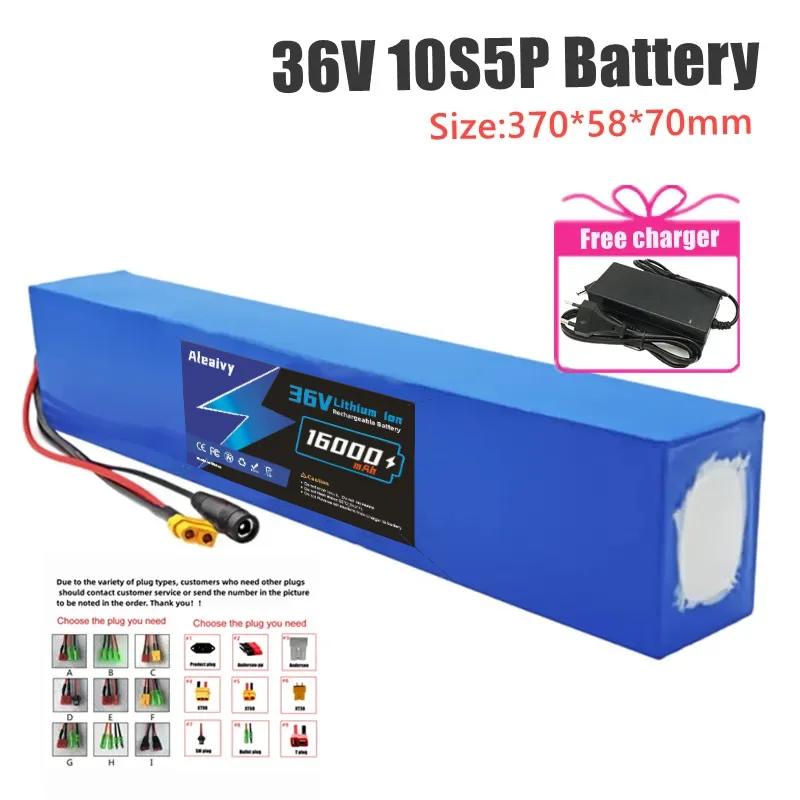 New ALeaivy 36V 10S5P 16Ah  Rechargeable Battery - 1000W High-Power Motor Fit for Electric Commuting Tools with 42V 2A Charger