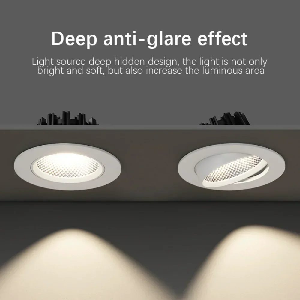 1PCS LED Spotlights Cob Embedded Adjustable Angle Ceiling Spotlights Hotel Exhibition Hall Engineering Aluminum Down Lights