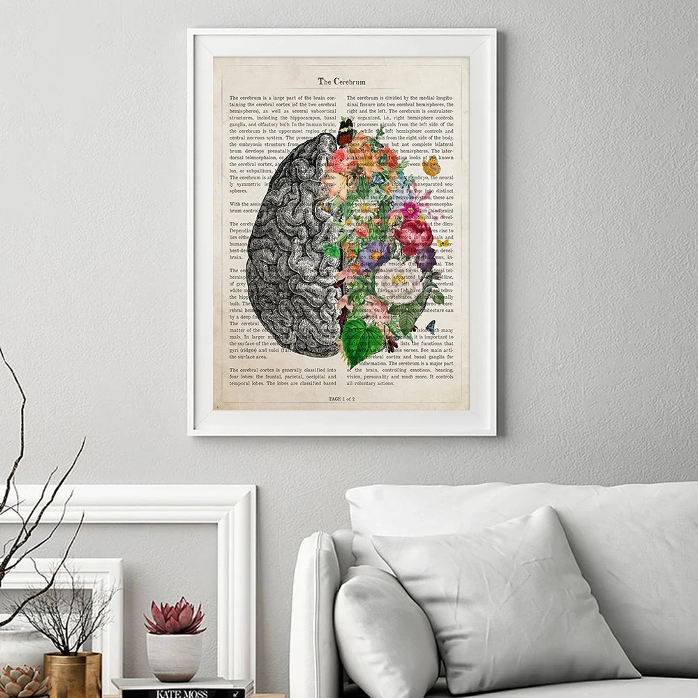 Brain Art Flower Anatomy Print Psychology Neurologist Doctor Gifts Medical Poster Wall Art Canvas Painting Clinic Room Decor