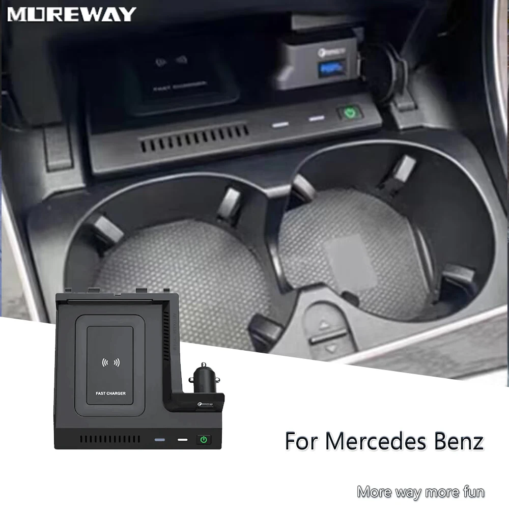 

Беспроводное быстрое зарядное устройство для Mercedes Benz W205 C43 C63 GLC X253, зарядная подставка, держатель для телефона, аксессуары для подстаканника