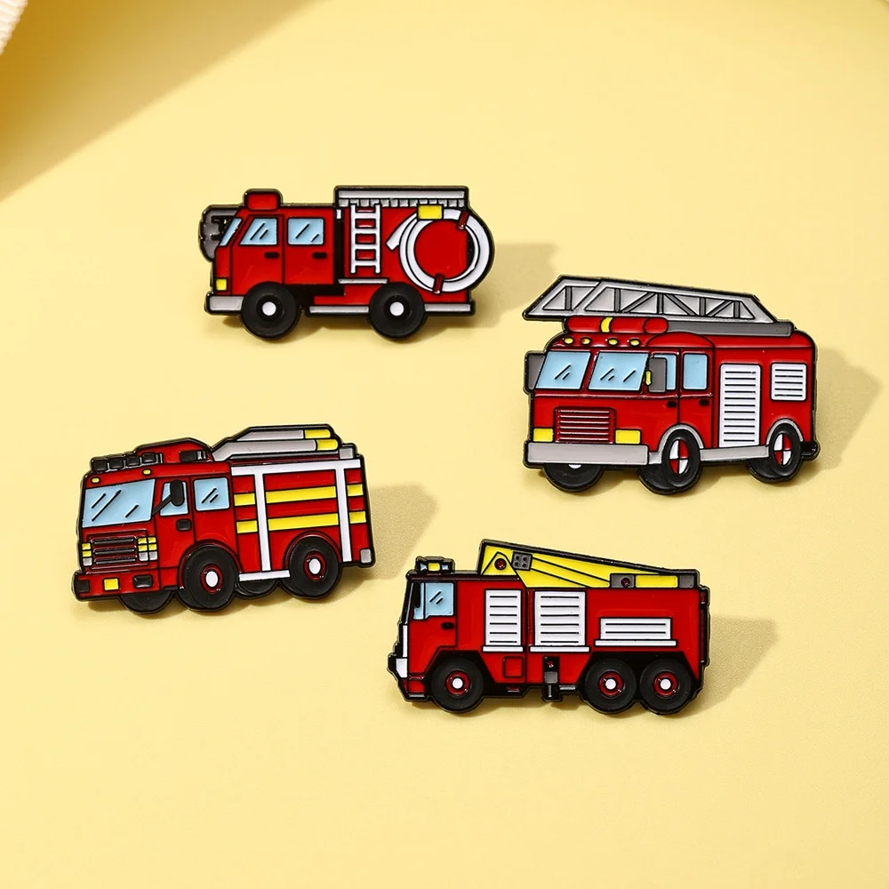 Creative Mini Fire Truck Enamel Pin Kids Cartoon Car Brooch High Quality Lapel Pin Badges Backpack Decoration Jewelry Gift New