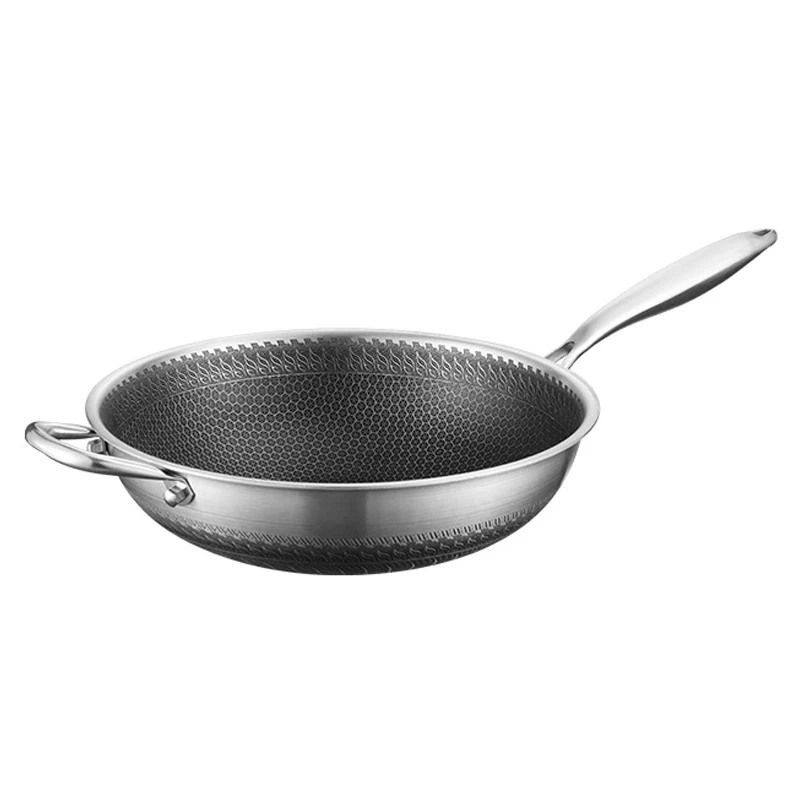 

Double-sided Screen Stainless Steel Frying Pan Non-stick Pan Uncoated Household Flat-bottomed Cooking Pot Induction Cooker 32cm