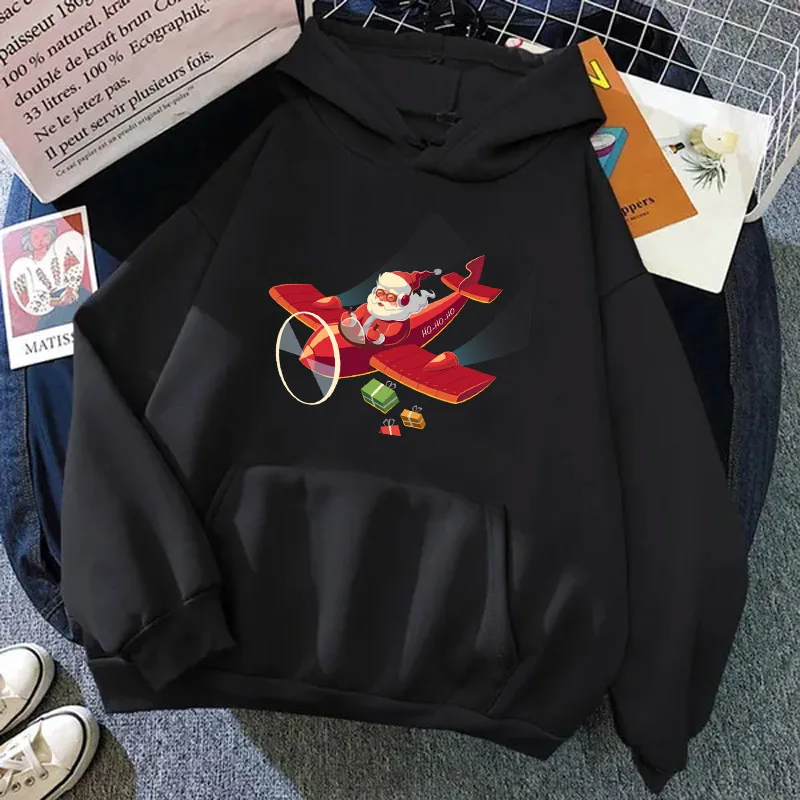 New Fashionable Santa Claus Airplane Printing Fun Hoodie Sportswear Unisex Hoodie Street Wear Couple Hoodie