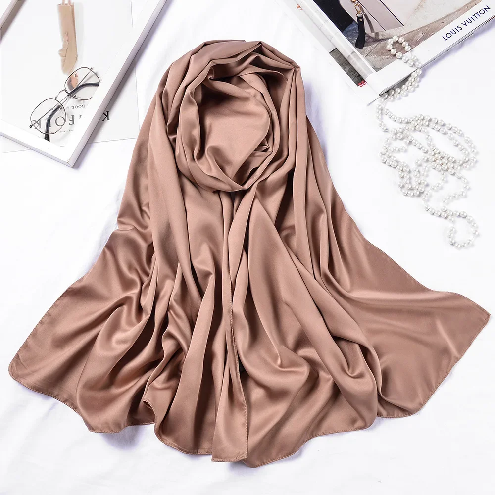 Long Scarves Shawls Solid Color Silk Satin Hijab Scarf For Women Elegant Neck Scarf Female 70*190cm Big Poncho Scarfs For Ladies