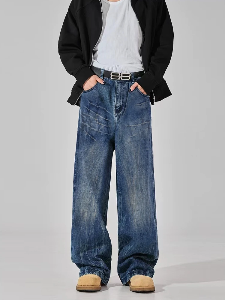 

Мужские прямые джинсы, осенние новые винтажные джинсовые брюки с рисунком молний, модные европейские и американские джинсовые брюки в стиле хип-хоп, мужская уличная одежда