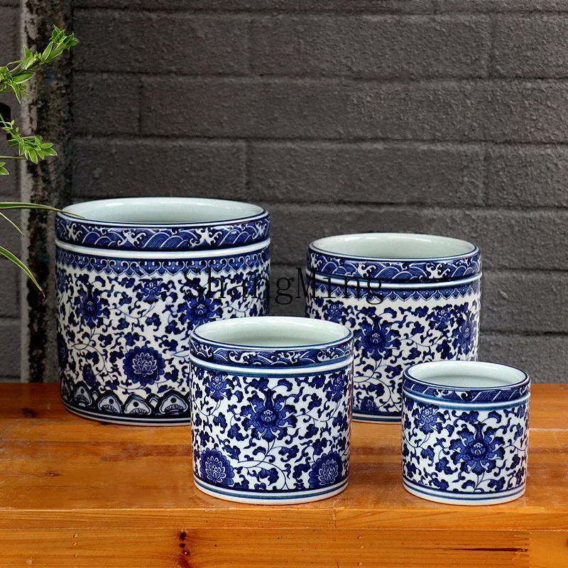 

CL ceramics, blue and white porcelain pen holder, brush ornament, large antique flower arrangement storage vase.