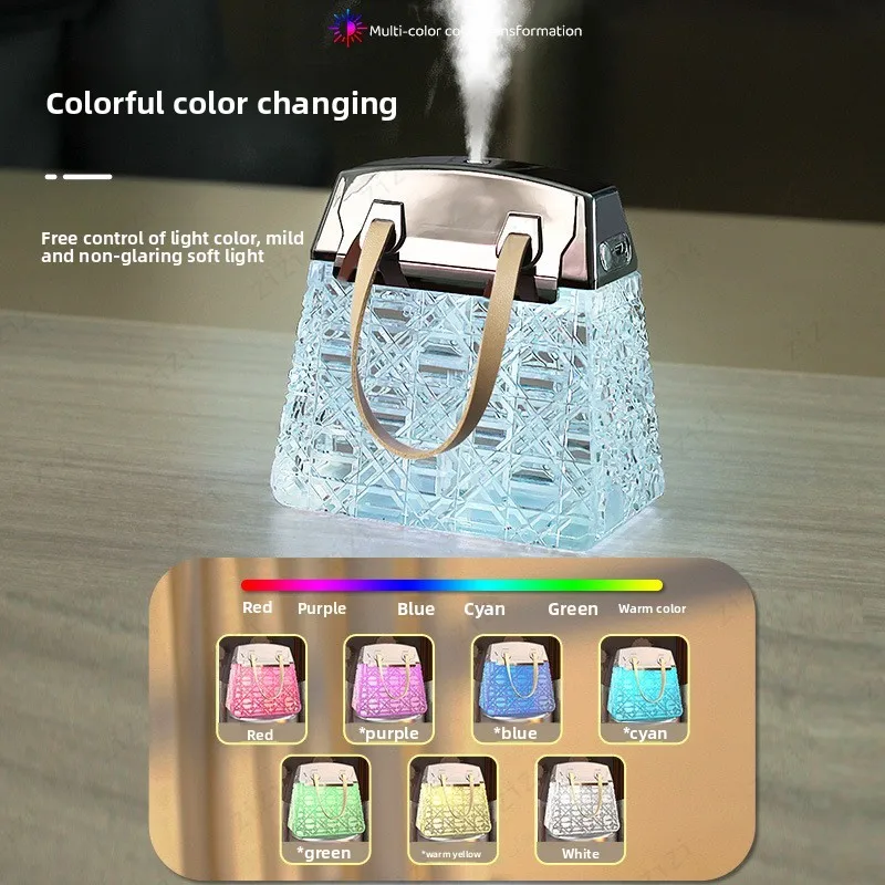Bag Shaped Crystal Humidifier USB Rechargeable Humidifier Colorful Atmosphere Night Light Silent Humidifier