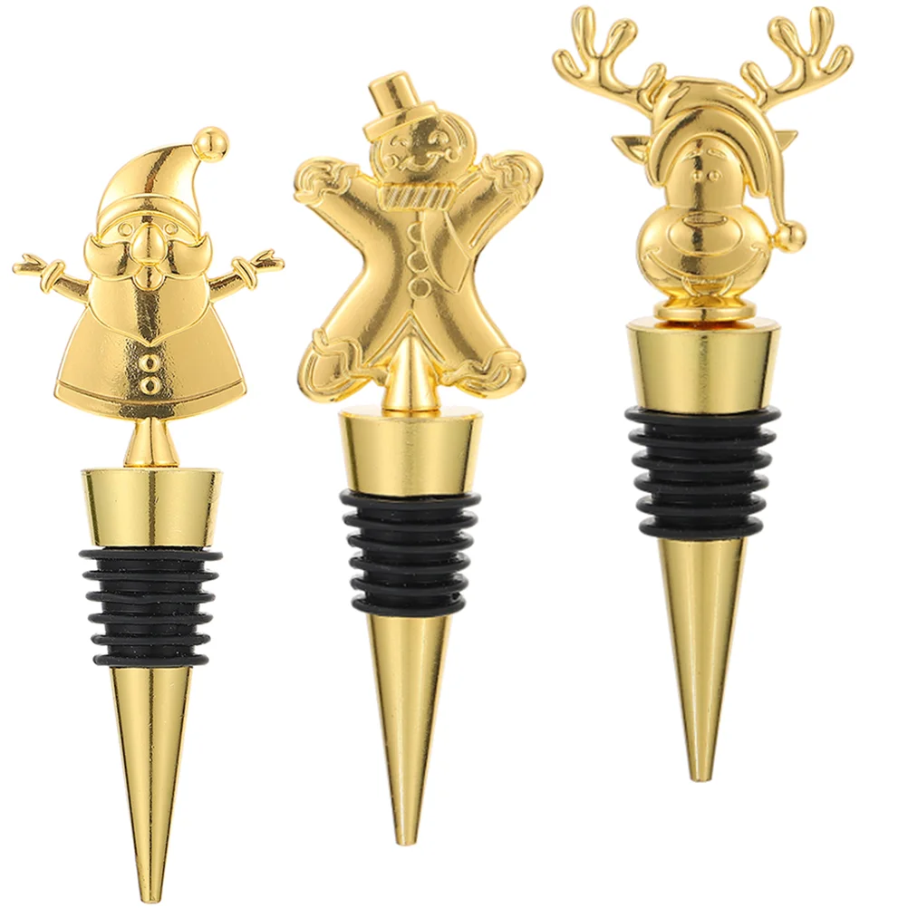 

3 Pcs Christmas Corks Bottle Stoppers Xmas Supplies Caps Zinc Alloy Decorative Plug Opener